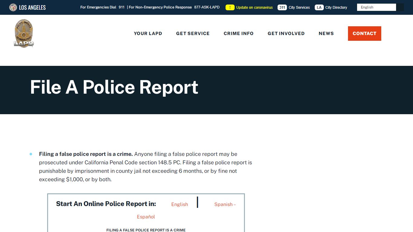 File A Police Report - LAPD Online